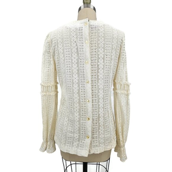 Vtg Fashioned by Gregory Blouse Womens 14 Ivory Lace Ruffles Long Sleeve Prairie - Picture 4 of 8